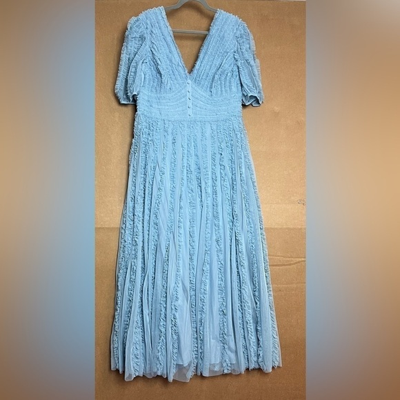 Mac Duggal 8050 Puff Sleeve Ruffle Aline Gown French Blue - Picture 2 of 12